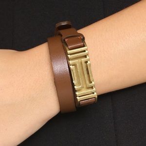 Tory Burch Gold and Brown Leather Bracelet